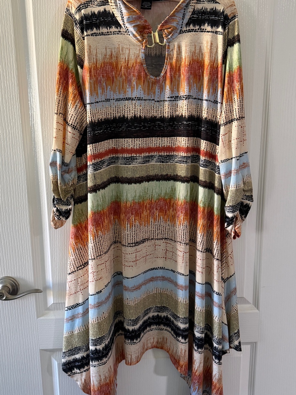 Robert Louis Striped Midi Dress in Cream, Orange, Green, Blue and Black